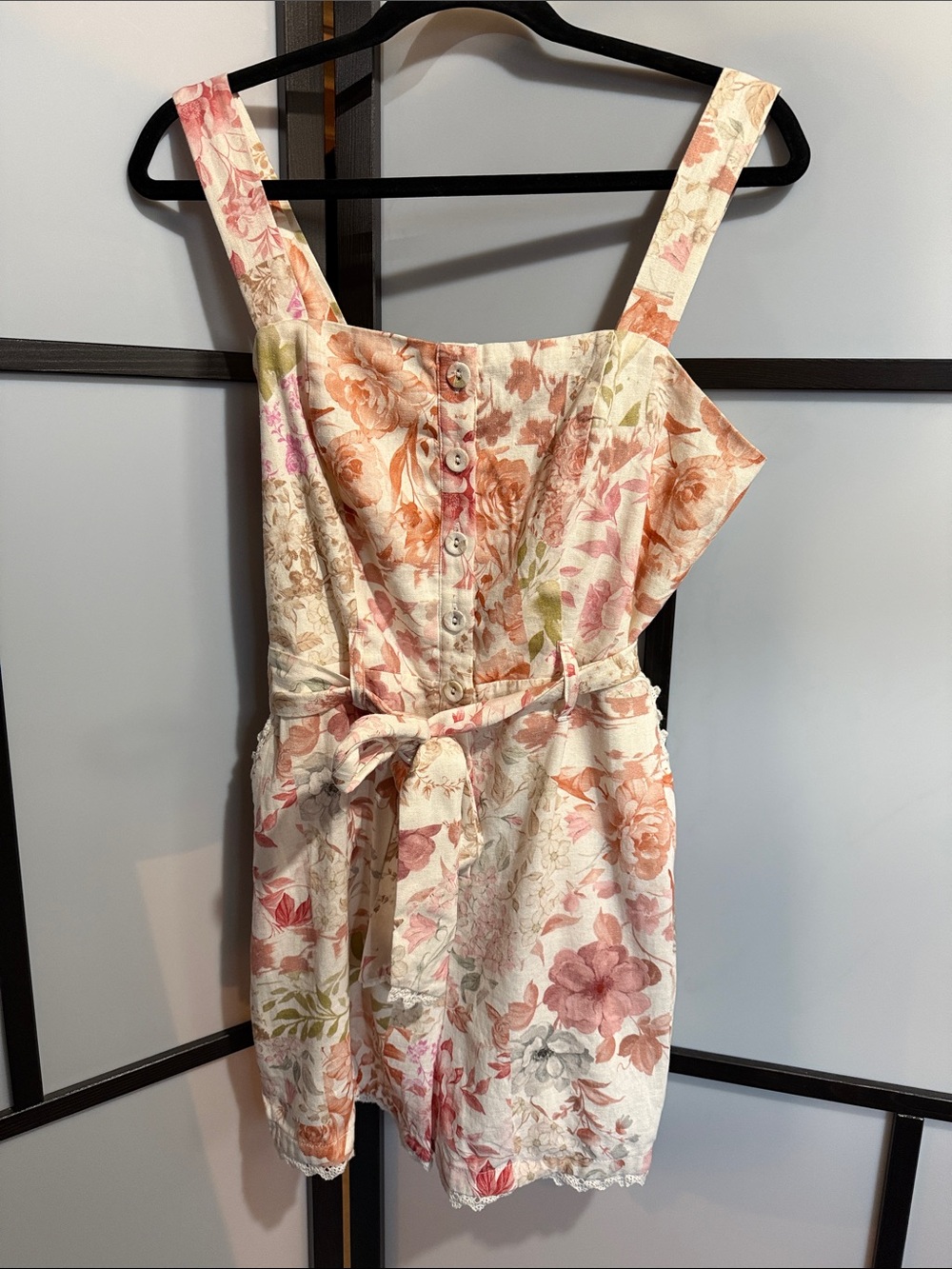 Rachel Zoe Floral Button-Front Romper in Peach, Pink and Cream